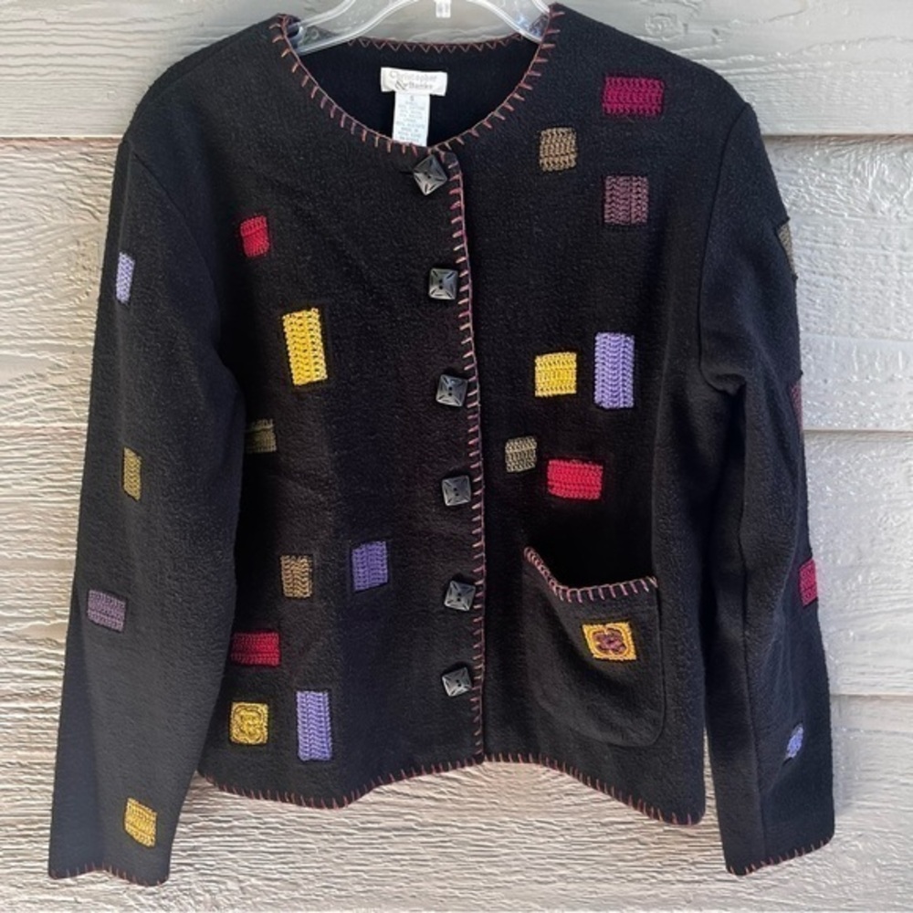 Christopher & Banks Women Embroidered Sweater Shacket Multi Black‎ Sz S/M
